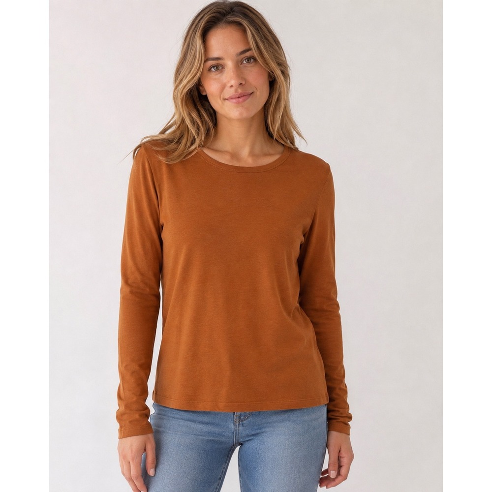 A New Day Womens Long Sleeve Crewneck T-Shirt Burnt Orange Rust XXL
